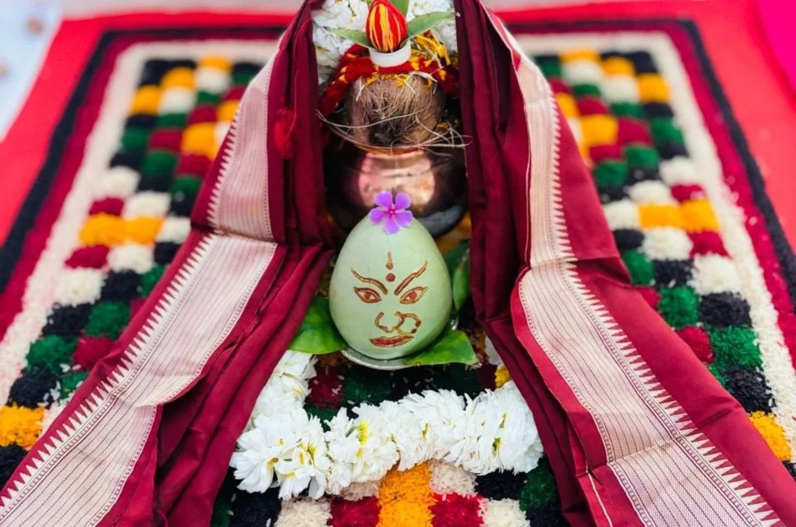 Sacred offerings prepared for puja